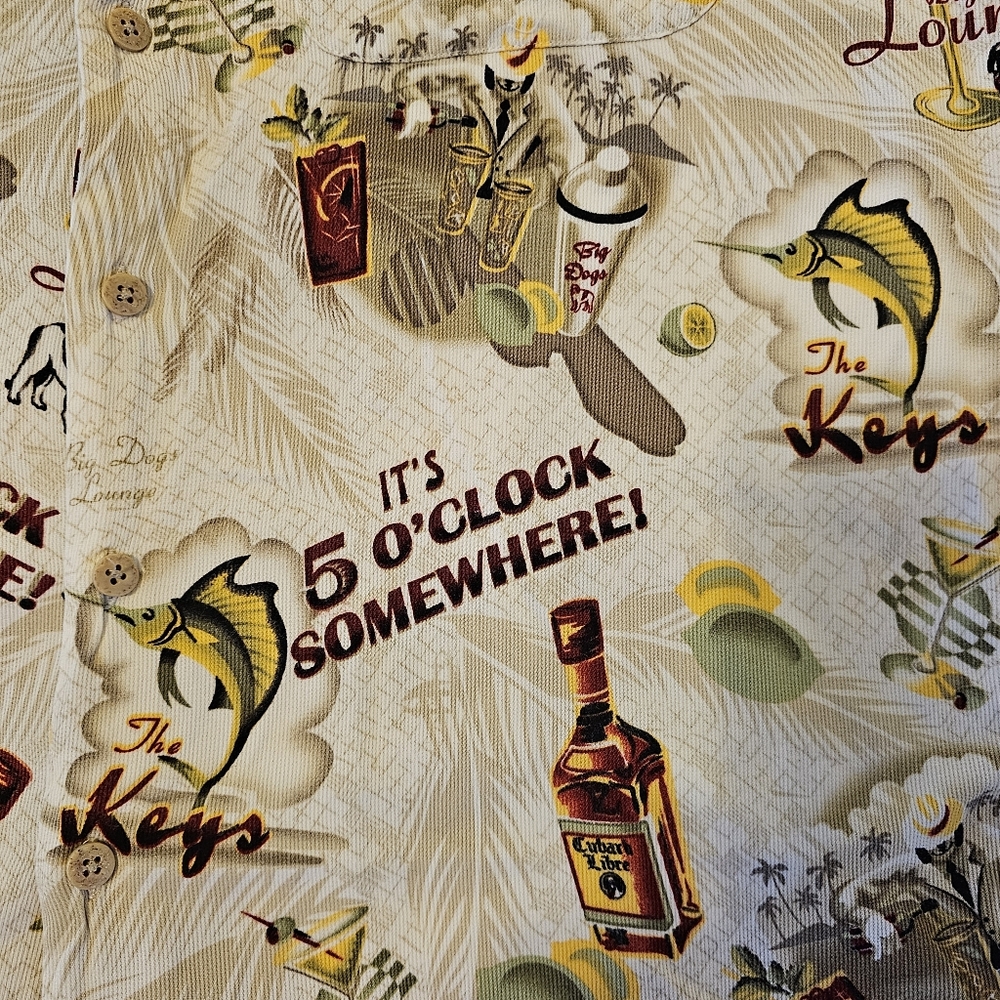 Big Dogs Mens Small Hawaiian Shirt It's 5 OClock Somewhere The Keys Lounge
